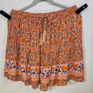 Rachel Zoe Orange Floral Print Tiered Mini Skirt. Versatile Season Wear. Size L.